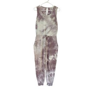 Anistar‎ Boho Jumpsuit Loungewear Womens L Gray Fleece Tie Dye Sleeveless Lounge